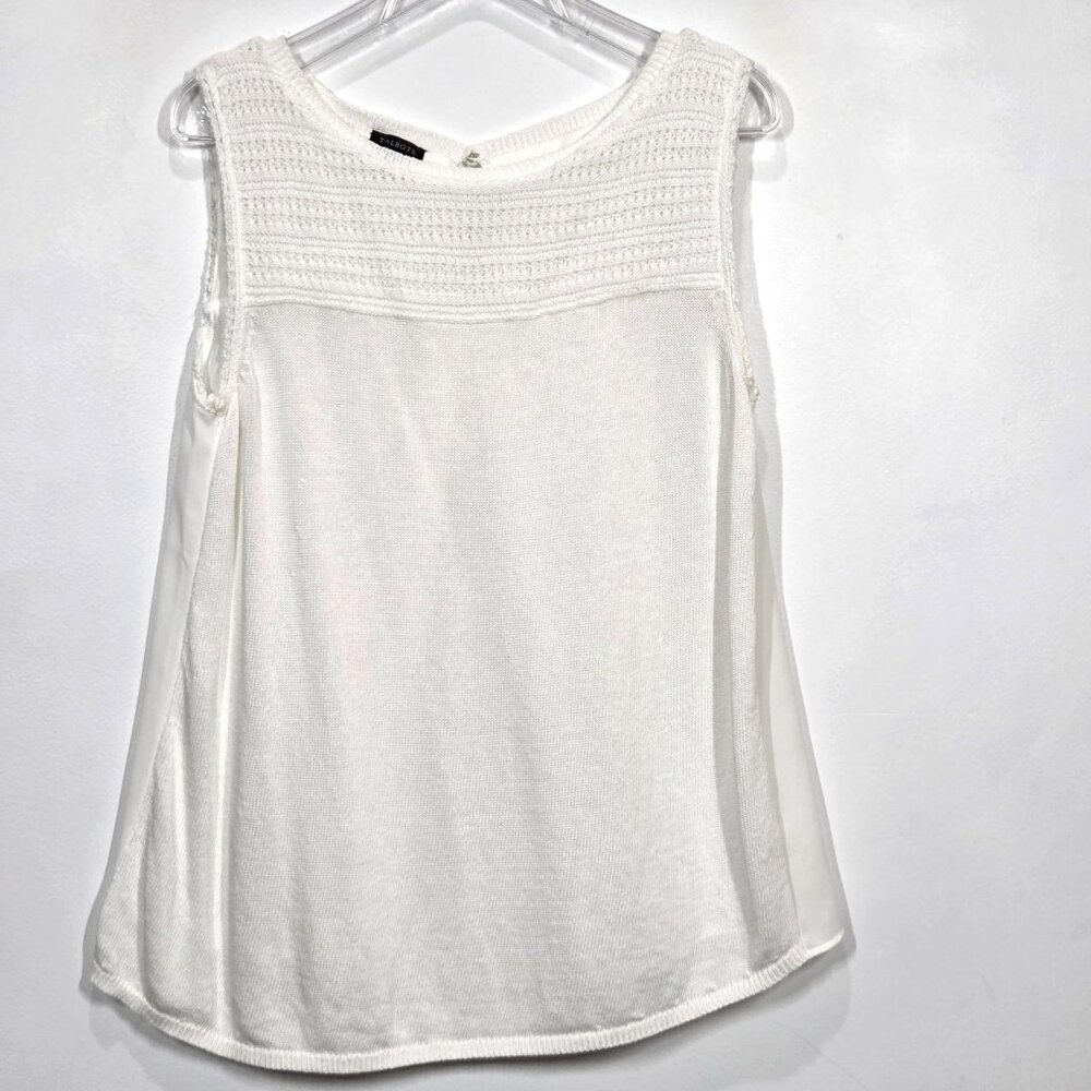 Talbots Top Womens Medium White Knit Front Chiffon Back Boho Beachy Blouse